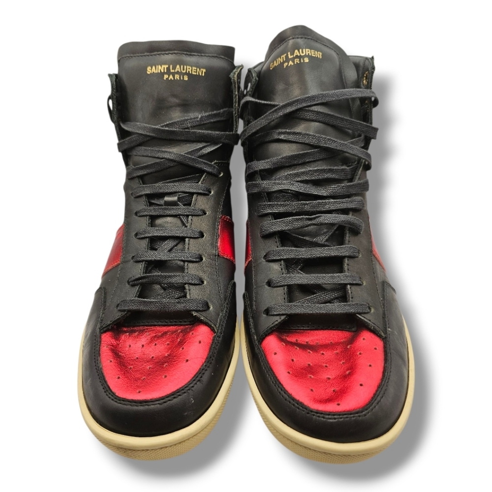 Saint Laurent Black and Red High-Top Sneakers